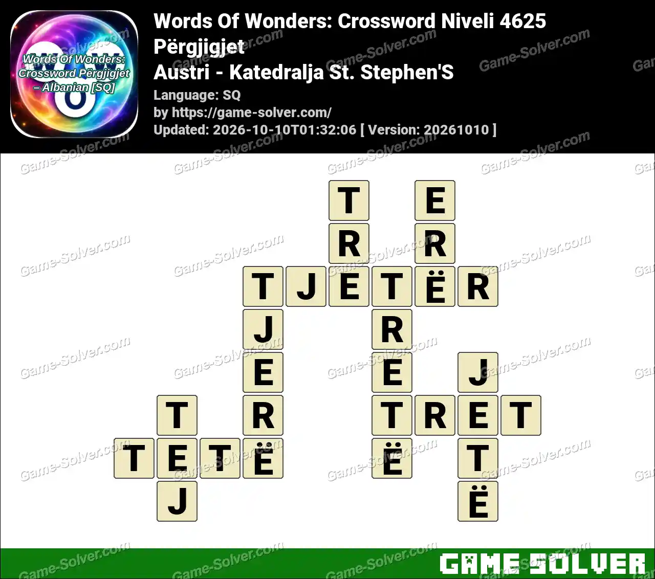 Words Of Wonders: Crossword Niveli 4625 Përgjigjet – Austri – Katedralja St. Stephen’S